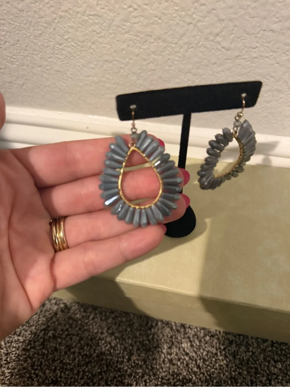 Francesca's Collections Blue Teardrop Beaded Hoop Earrings